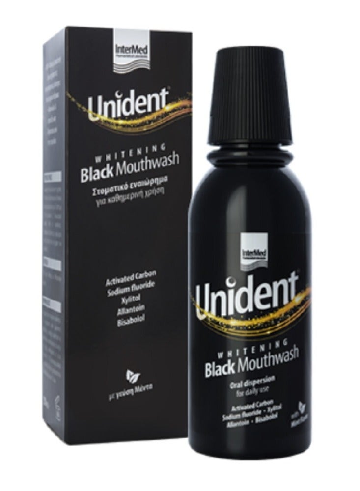 Unident Intermed Black Whitening Mouthwash, 250ml, Mint Flavor
